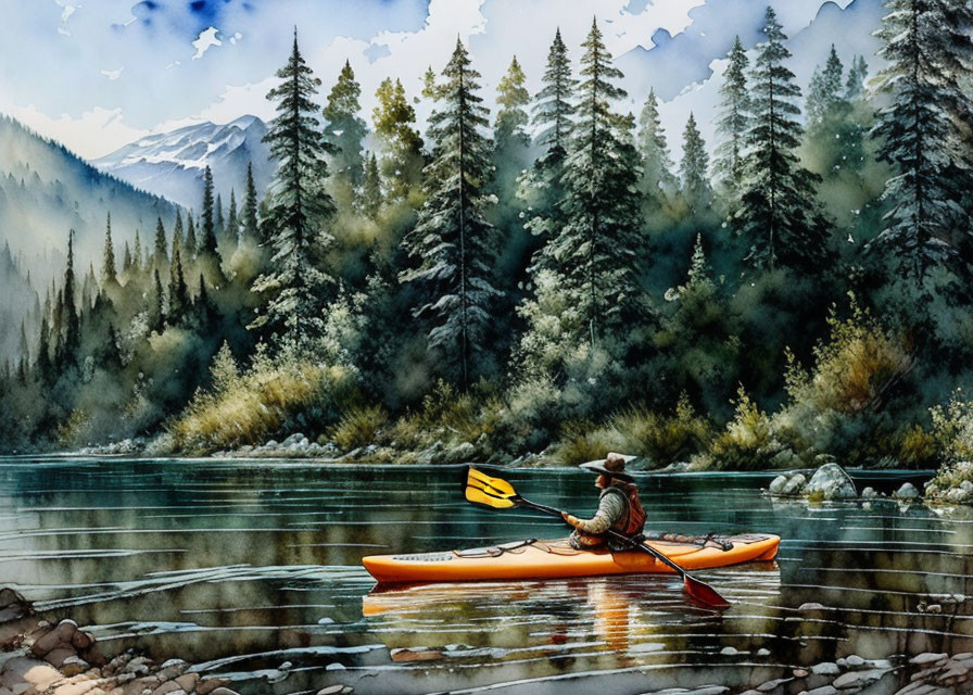 AI generated image of a kayakist on a river