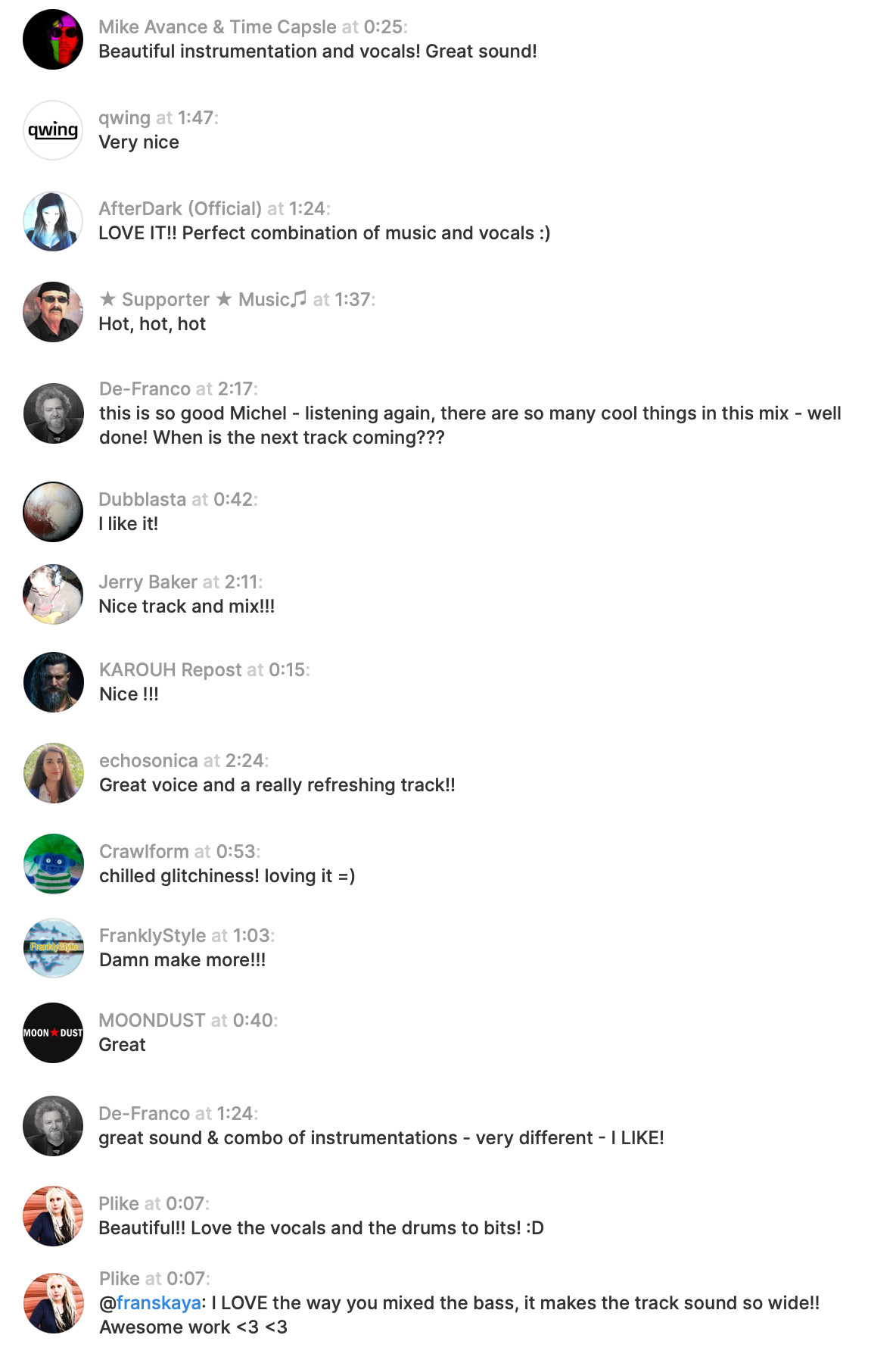 Comments on Soundcloud.com about Franskaya's single 'Circles'